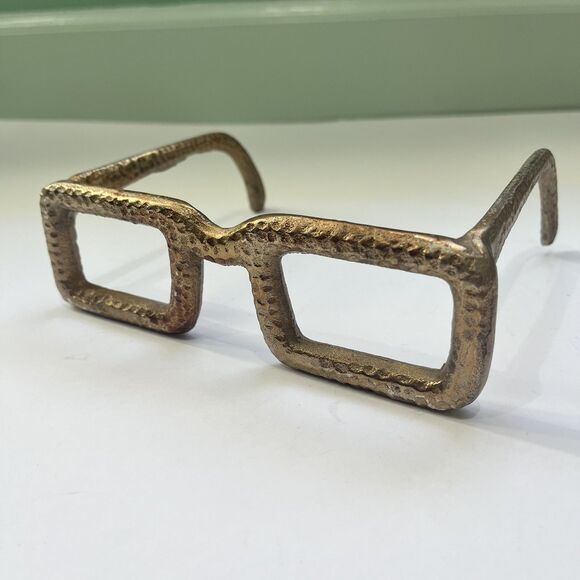 EYE GLASSES SCULPTURE Paperweight 7" Hammered Gold Spectacles Quirky Fun Decor - Picture 11 of 13
